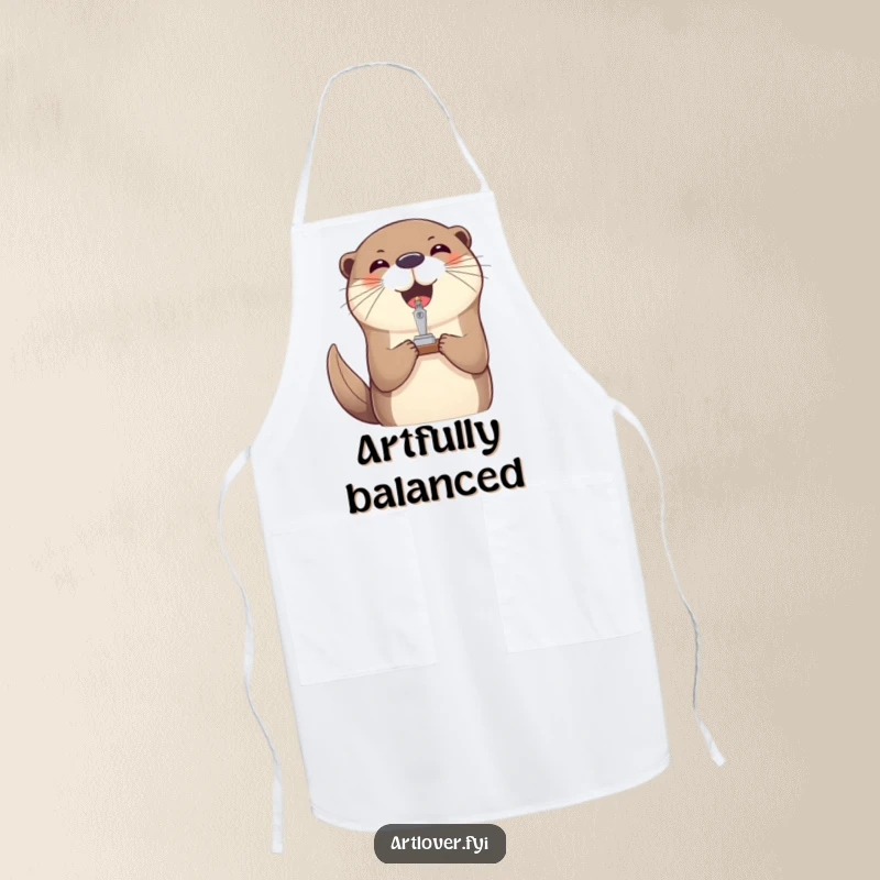 Funny chef otter apron, a kitchen garment featuring a joyful otter balancing a tiny sculpture, ready to cook.