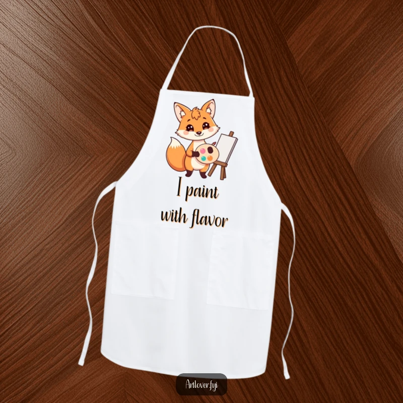 Funny Fox Artist Apron: A playful fox artist holding a palette and brush, ready for creative cooking, ideal funny gift.