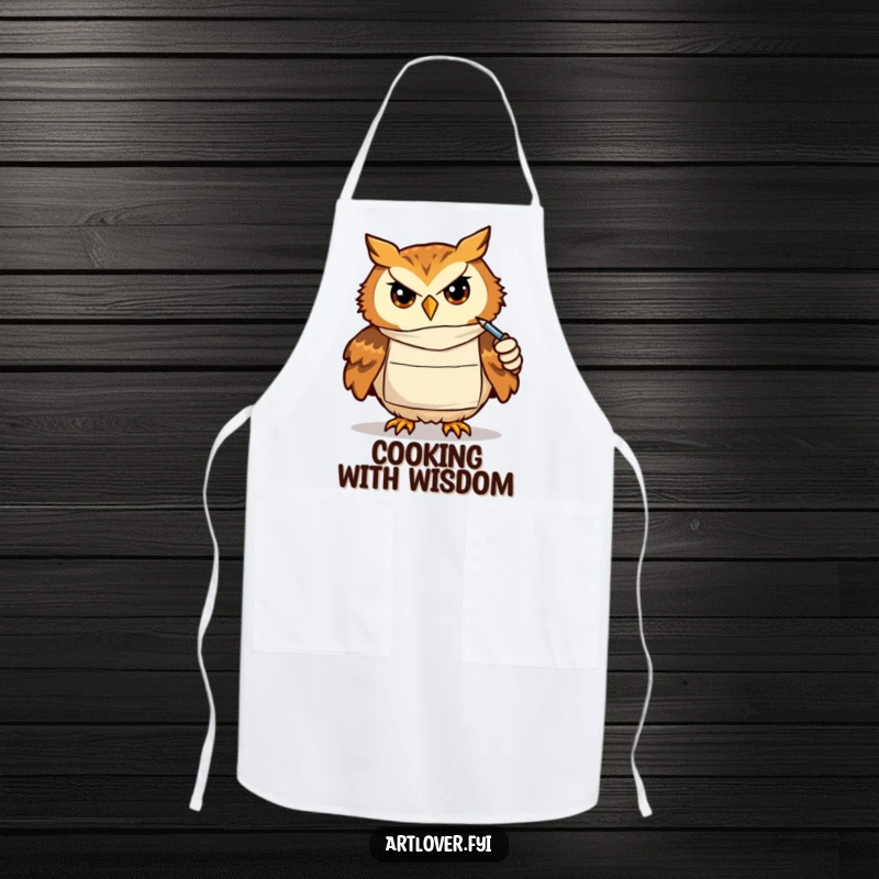 Funny apron with a determined owl artist wearing a smock, focused on drawing, protecting the wearer during creative endeavors.
