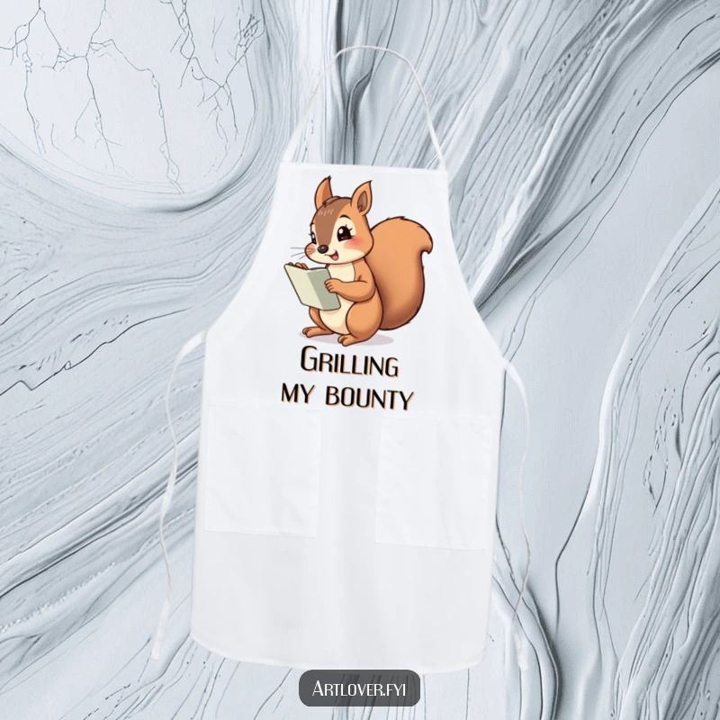 Funny Squirrel Artist Apron showing a cheeky squirrel with a sketchbook, ideal for cooking and adding artistic charm.