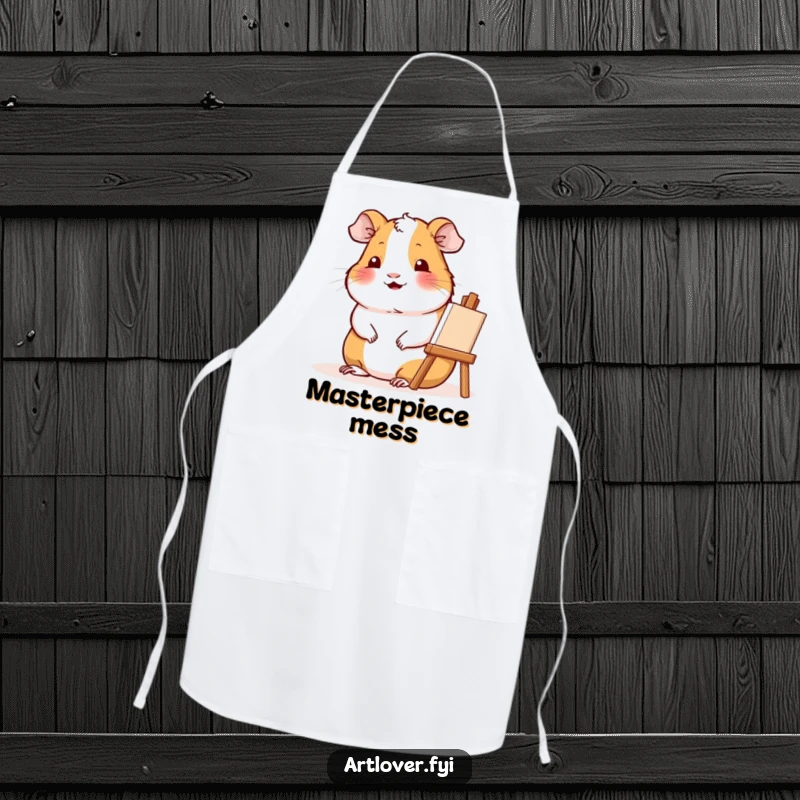 Funny Artist Guinea Pig Apron: Contented guinea pig smiles beside a small easel, ready for creative endeavors.