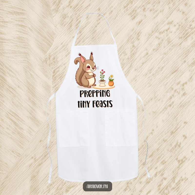 Funny Apron: A cheerful squirrel admires a miniature still life, ready to protect you from spills with adorable artistic flair during your creative tasks.