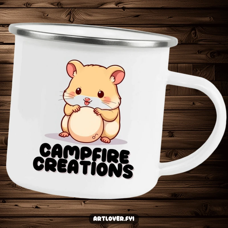 Funny Hamster Sculptor Camping Mug featuring a cute hamster focused on sculpting clay, perfect for outdoor creativity and smiles.