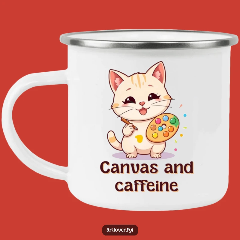 Creative Explorer Funny Artist Cat Camping Mug: Outdoor Art, Perfect Funny Gift!