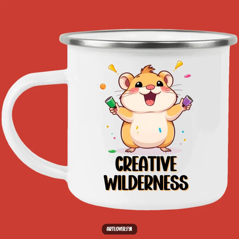 Funny Hamster Art Camping Mug: Juggling Enamel Cup, Perfect Humorous Gift