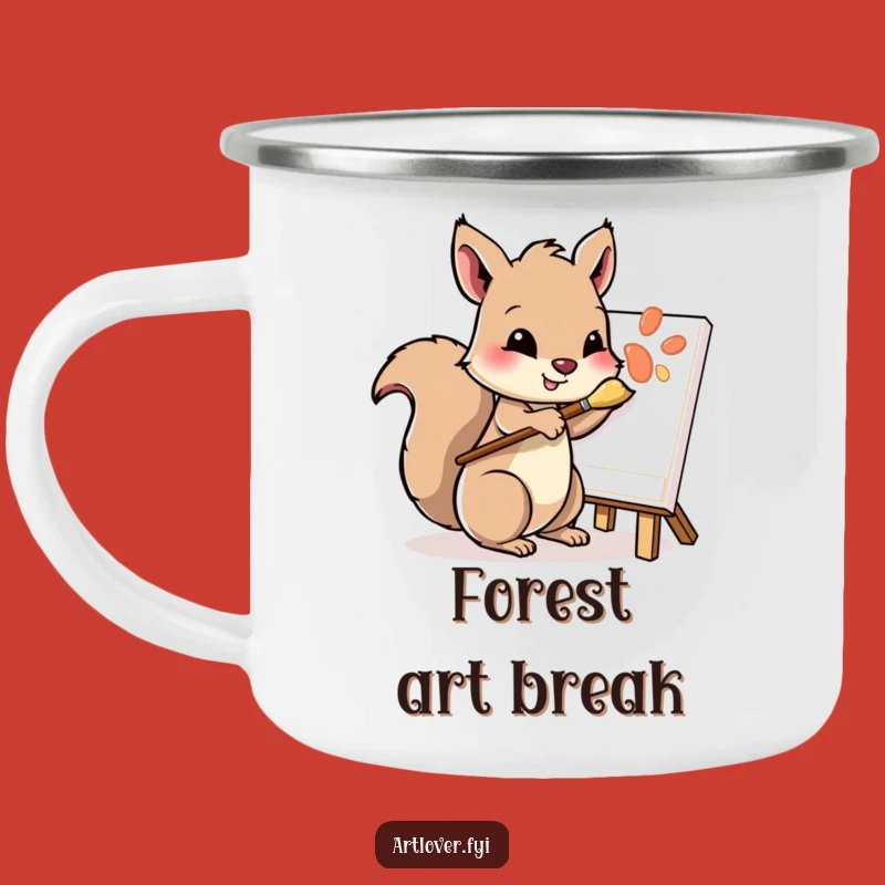 Funny Squirrel Artist Camping Mug: Durable Enamel Mug with Playful Painter Squirrel, Gift