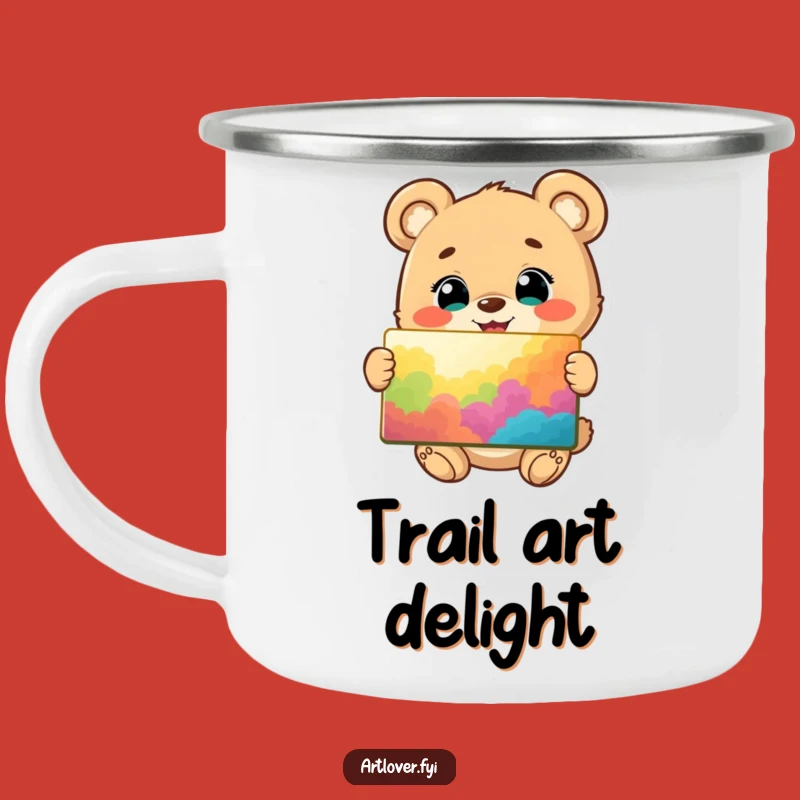 Funny Bear Cub Artist Camping Mug: Durable Cup with Happy Cub's Vibrant Painting, Gift