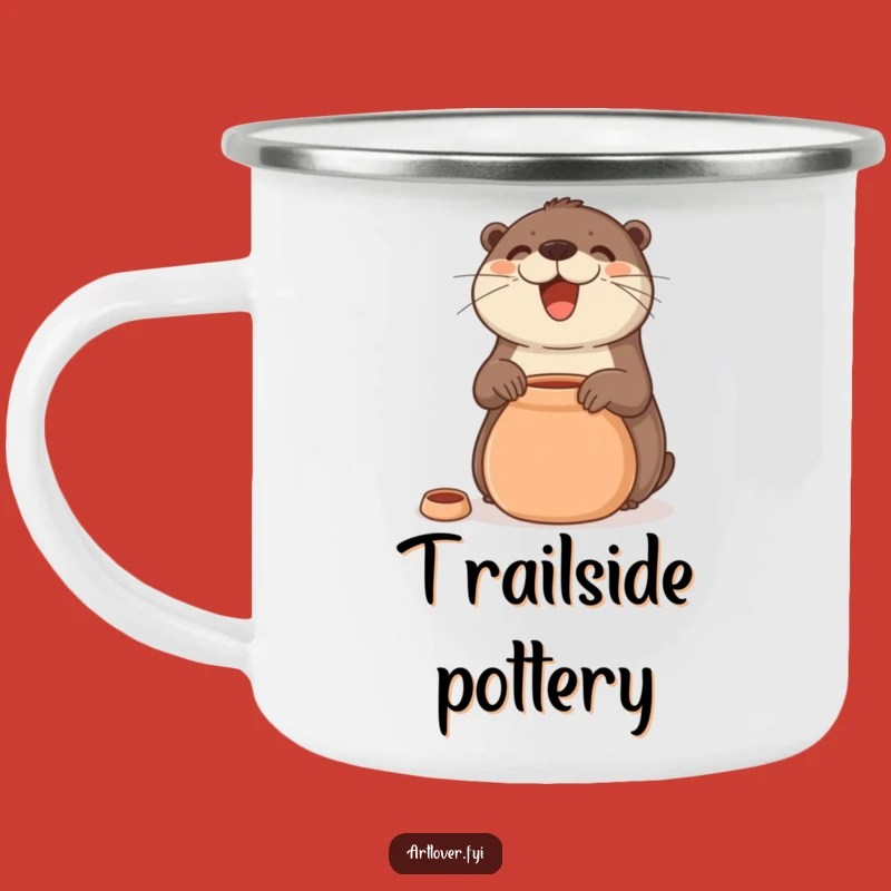 Funny Otter Pottery Camping Mug: Adventure with a Smiling Artist
