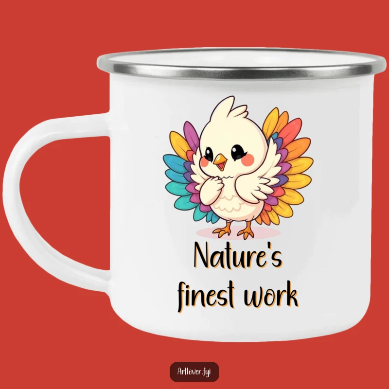 Funny Bird Camping Mug, Artistic Feather Arranging for Outdoor Adventures