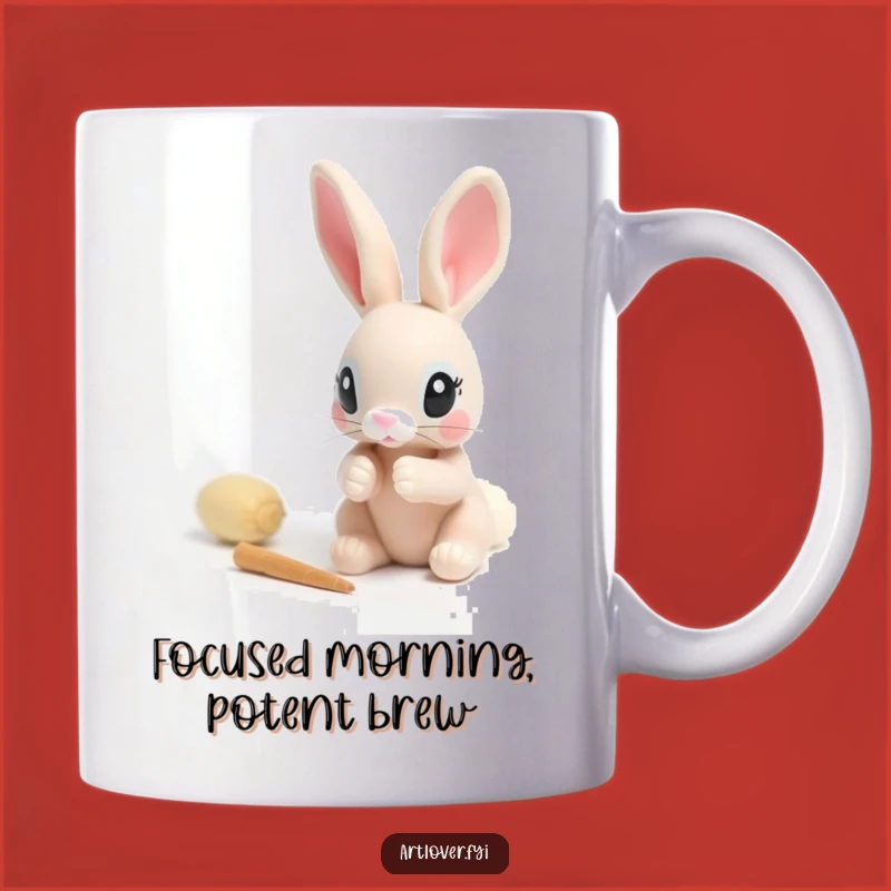 Funny Rabbit Sculptor Mug: Focused Bunny Artist, Perfect Gift for Creators!