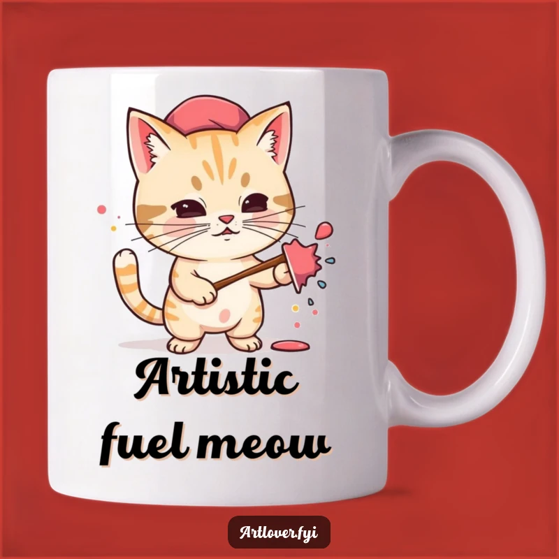 Funny Cat Artist Mug: Determined Feline Splattering Paint, Perfect Gift for Art Lovers