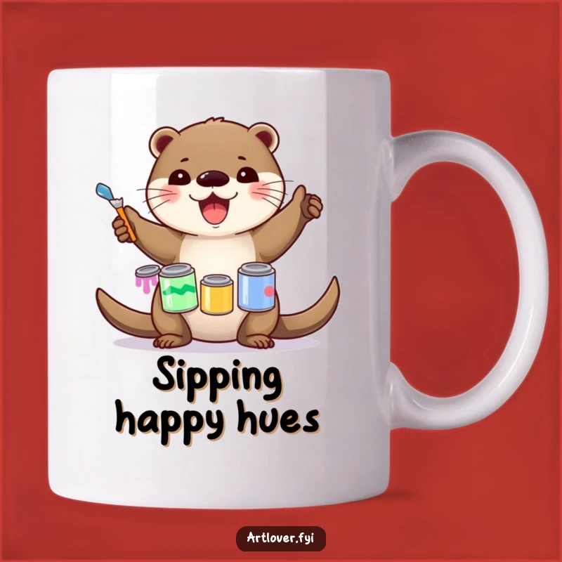 Funny Otter Artist Mug: Balancing Paint Cans Joyfully, Perfect Funny Gift!
