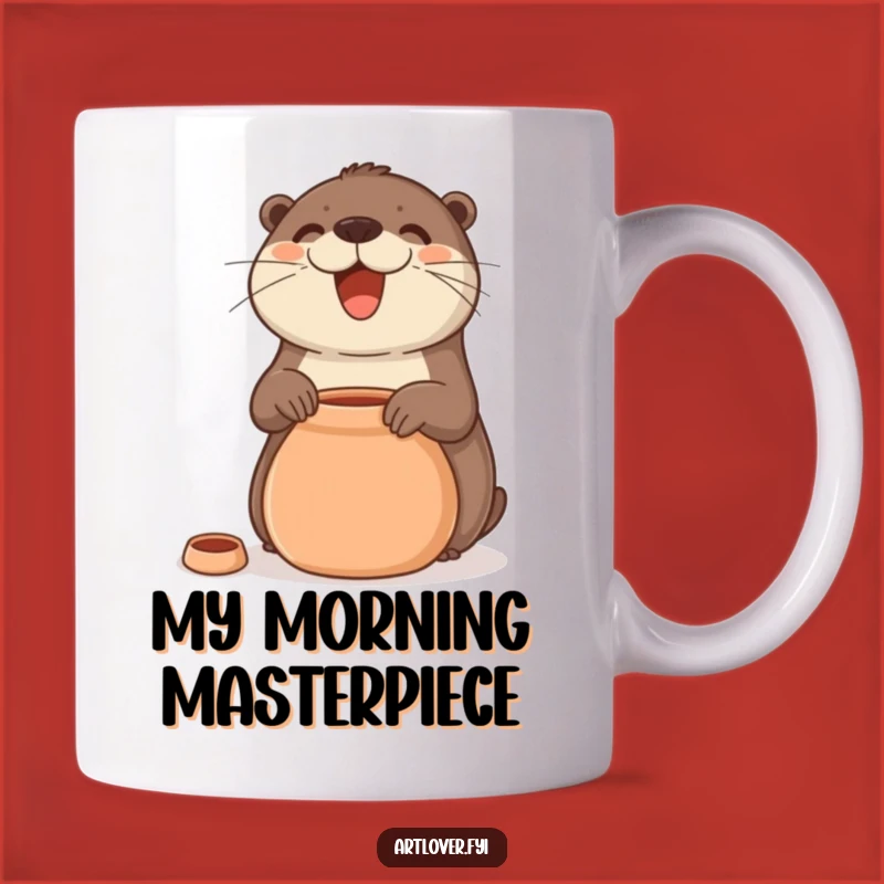 Funny Otter Pottery Mug: Adorable Smiling Artist Makes a Hilarious Gift