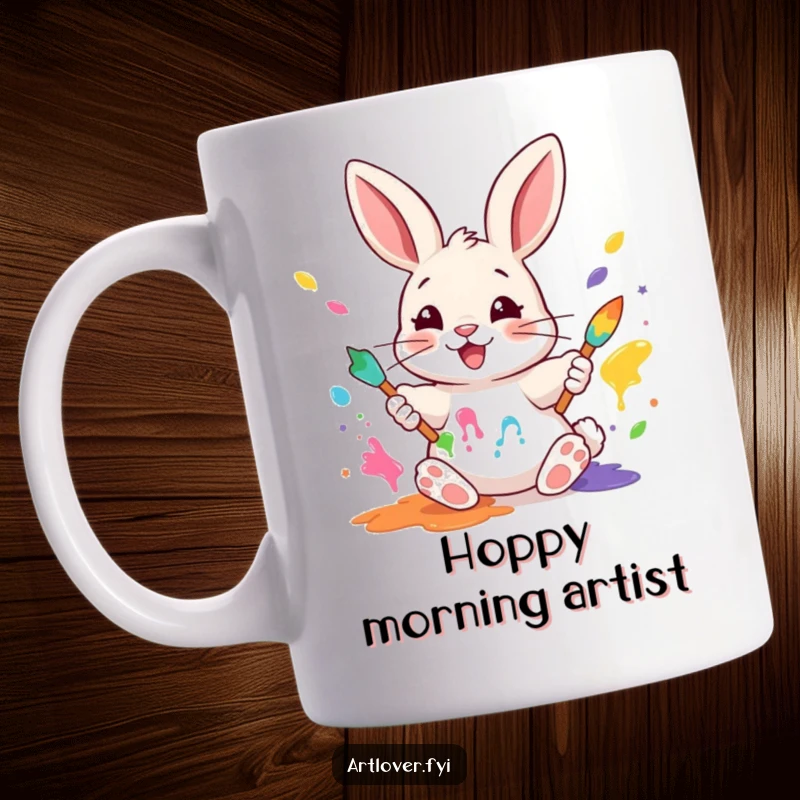 Funny Rabbit Painter Mug: A joyful rabbit happily mixes colorful paints with its paws, a delightful design for art lovers.