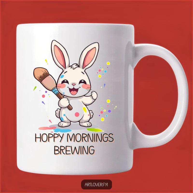 Funny Rabbit Artist Mug: Joyful Character Splattering Colors, Perfect Creative Humorous Gift!