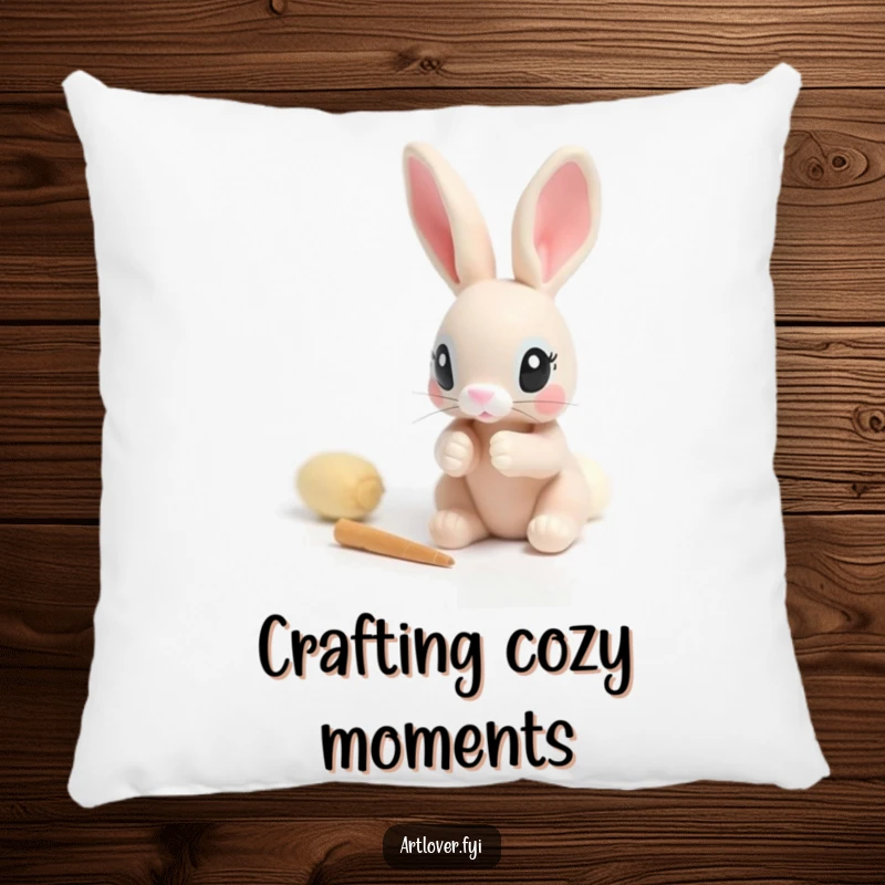 Funny pillow with a rabbit carefully sculpting a small clay figure, adding humorous comfort and artistic flair.