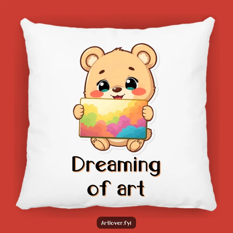 Funny Bear Cub Artist Pillow: Cozy Comfort with a Happy Cub's Vibrant Painting, Novelty Gift