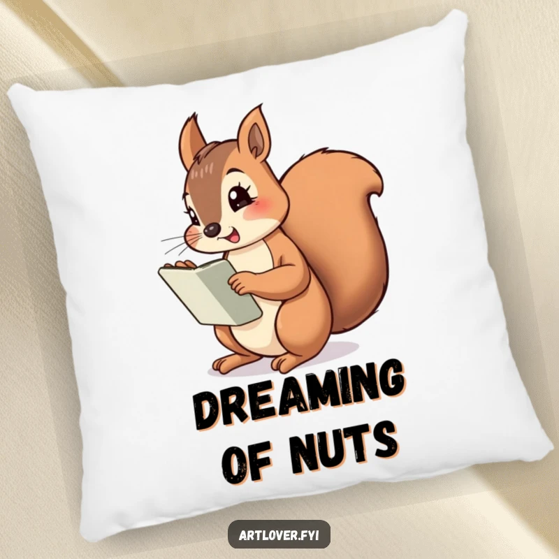 Funny Squirrel Artist Pillow with a cheeky squirrel and sketchbook, offering comfort, artistic flair, and a humorous touch.