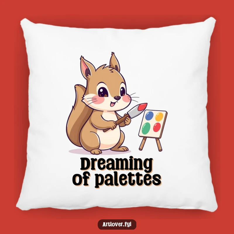 Funny Squirrel Artist Pillow: Cozy Squirrel Mixing Paint, Cute Funny Gift Decor