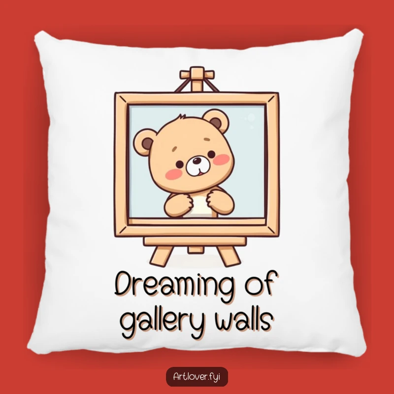 Funny Bear Cub Art Pillow: Admiring Painting Comfort, Humorous Soft Gift for Art Enthusiasts
