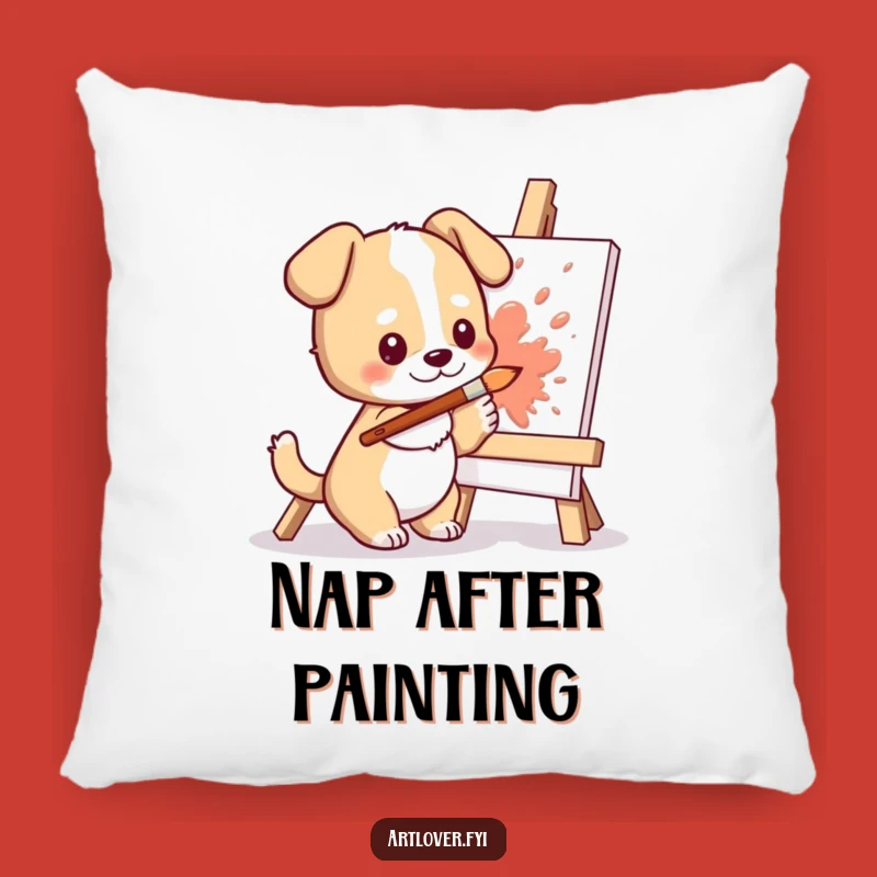 Funny Dog Artist Pillow: Soft Cute Character Splashing Paint, Cozy Humorous Decor!
