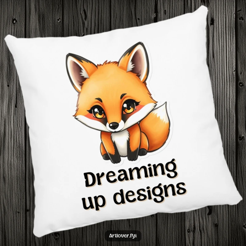 Funny fox with intense concentration working on a drawing with a charcoal stick, a soft and artistic accent pillow.