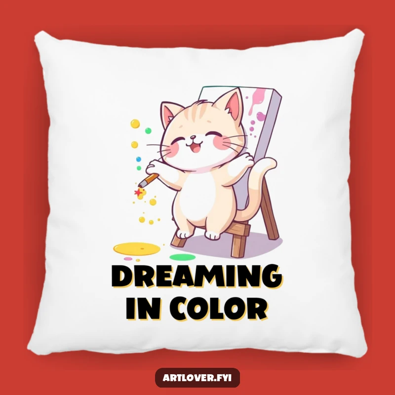 Funny Splatter Paint Cat Pillow: Cozy Artist Feline Cushion, Perfect Humorous Gift