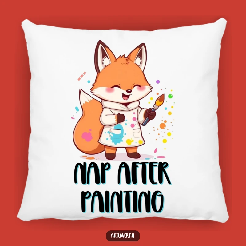 Funny Fox Artist Smock Pillow: Cozy Comfort with a Creative Twist