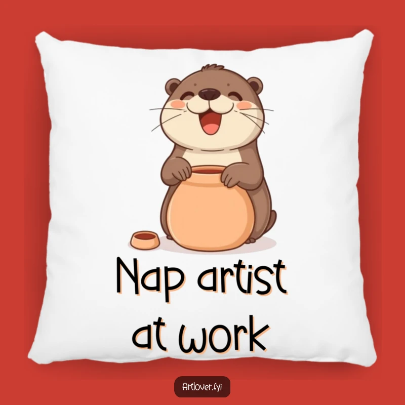 Funny Otter Pottery Pillow: Cozy Comfort with a Smiling Artist