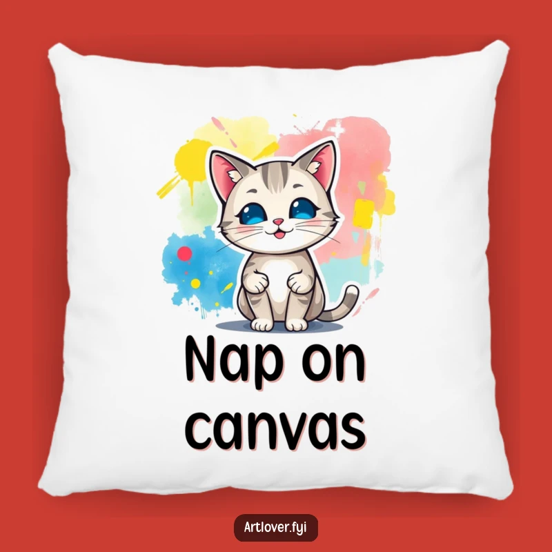 Funny Cat Art Pillow, Abstract Painting Display Cushion, Cozy Comfort