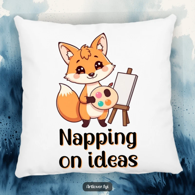 Funny Fox Artist Pillow: A playful fox artist holding a palette and brush, bringing comfort and artistic charm, wonderful funny gift.