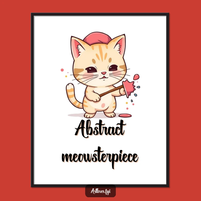 Funny Cat Artist Digital Art: Downloadable Print of Determined Feline Splattering Paint, Gift