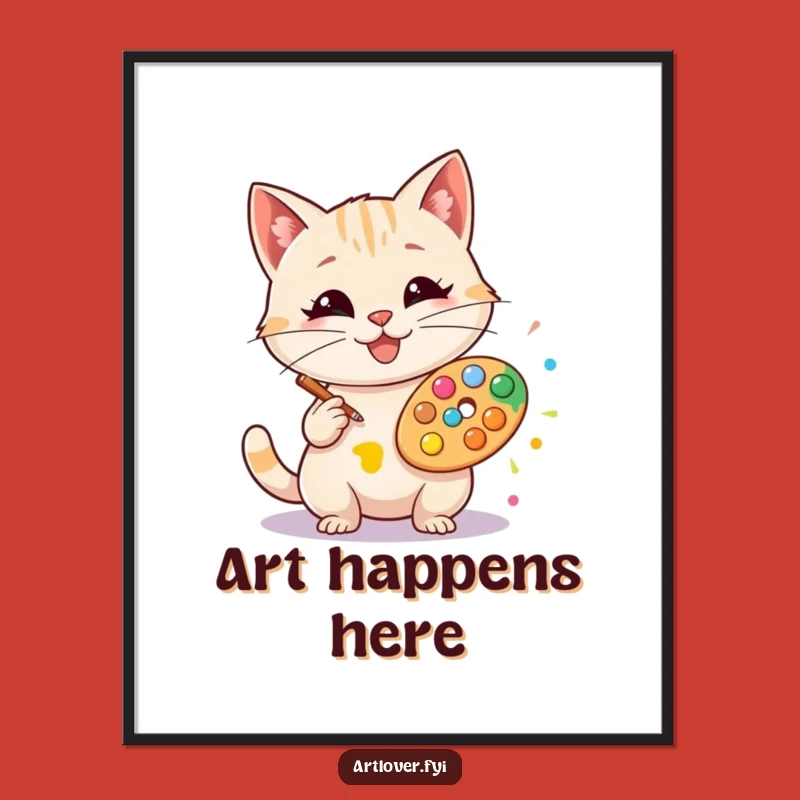 Funny Artist Cat Digital Art Print: Instant Creative Decor, Perfect Funny Gift!