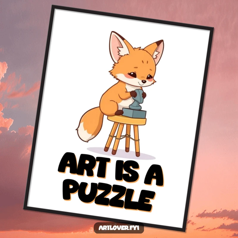 Funny Fox Art Critic Digital Art: A curious fox examining a sculpture, perfect for instant download and humorous decor.