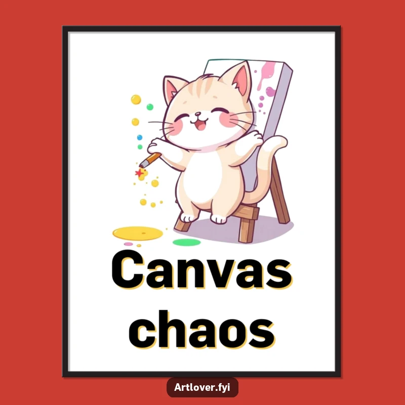 Funny Paint Cat Digital Art: Artist Feline Wall Decor, Instant Humorous Gift