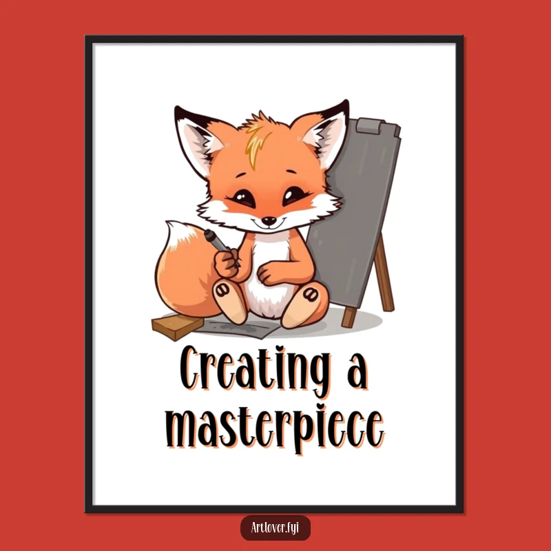 Funny Fox Cub Digital Art - Instant Download of Mischievous Artist