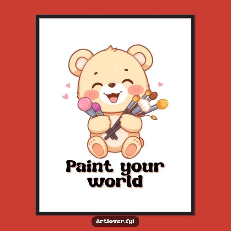 Funny Artist Bear Cub Digital Art: Brush Bouquet Download - Perfect Gift!