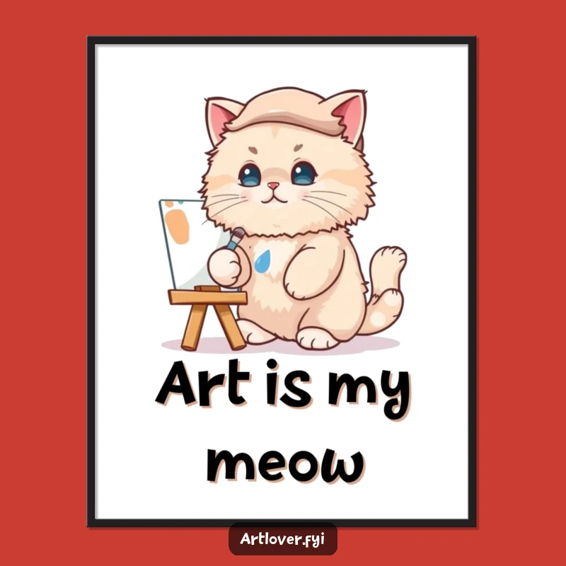 Funny Cat Artist Digital Art Print: Instant Artistic Flair for Your Walls!