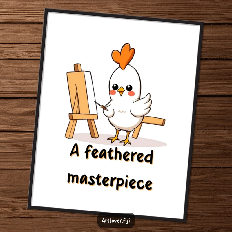 Funny Digital Art Print: A cheerful chicken artist joyfully pecking at a canvas, creating a funny and artistic scene, great gift.