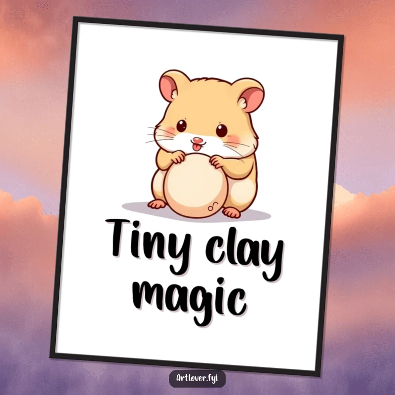 Funny Hamster Sculptor Digital Art Print of a cute hamster focused on sculpting clay, offering instant artistic decor.