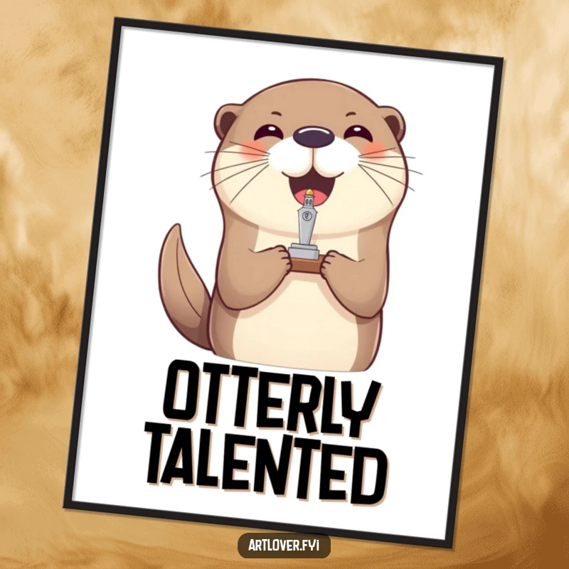 Funny otter balancing digital art, a high-resolution download of a cheerful otter balancing a tiny sculpture on its nose.