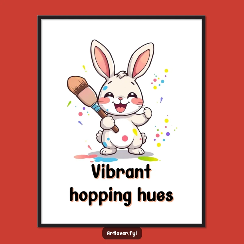 Funny Rabbit Artist Digital Art Print: Joyful High-Quality Character Splattering Colors, Humorous Decor!