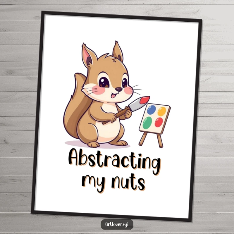Funny digital art print of a squirrel artist mixing colorful paints with a palette knife, ready to be printed and displayed.