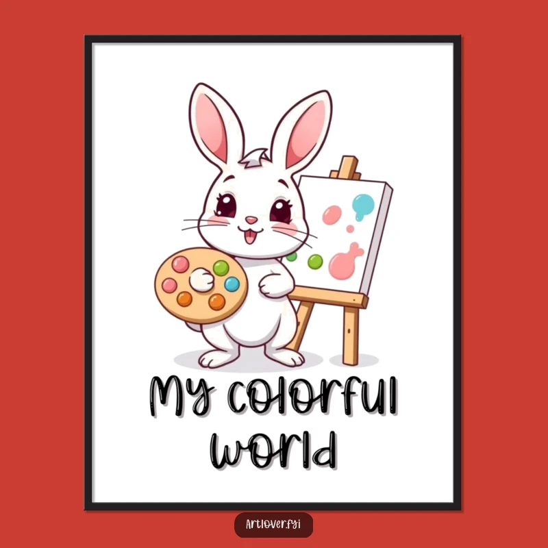 Funny Rabbit Artist Digital Print: Instant Wall Art for Creatives
