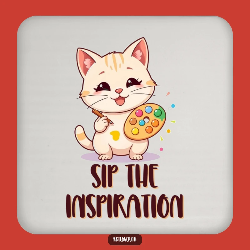 Funny Artist Cat Drink Coasters: Protect Surfaces with Art, Great Funny Gift!