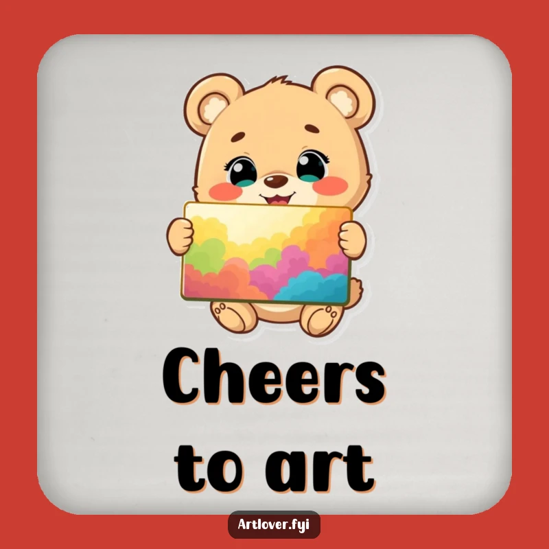 Funny Bear Cub Artist Coaster: Protect Surfaces with Happy Cub's Vibrant Painting, Gift