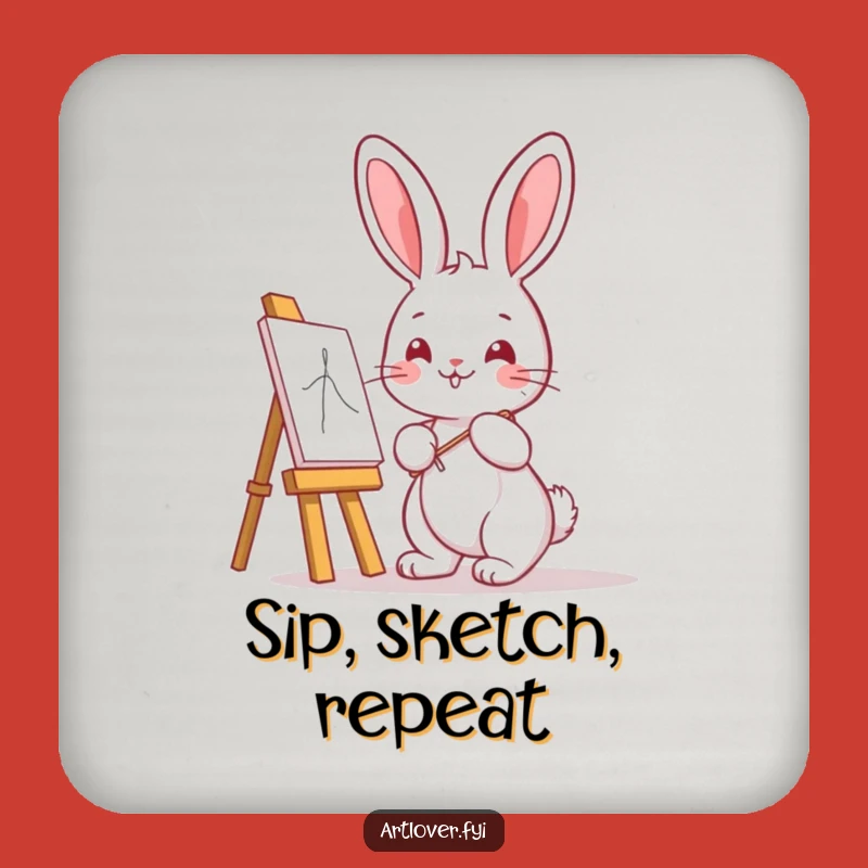 Funny Bunny Artist Coaster: Kawaii Creator Protection, a Hilarious Gift for Tables!