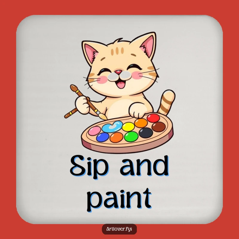 Funny Cat Artist Coaster: Happy Kitty Protection, a Hilarious Gift for Tables!