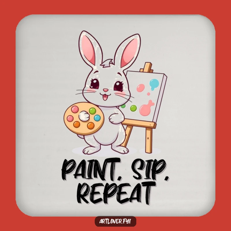 Funny Rabbit Painter Coaster Set: Protect Surfaces with Artistic Flair