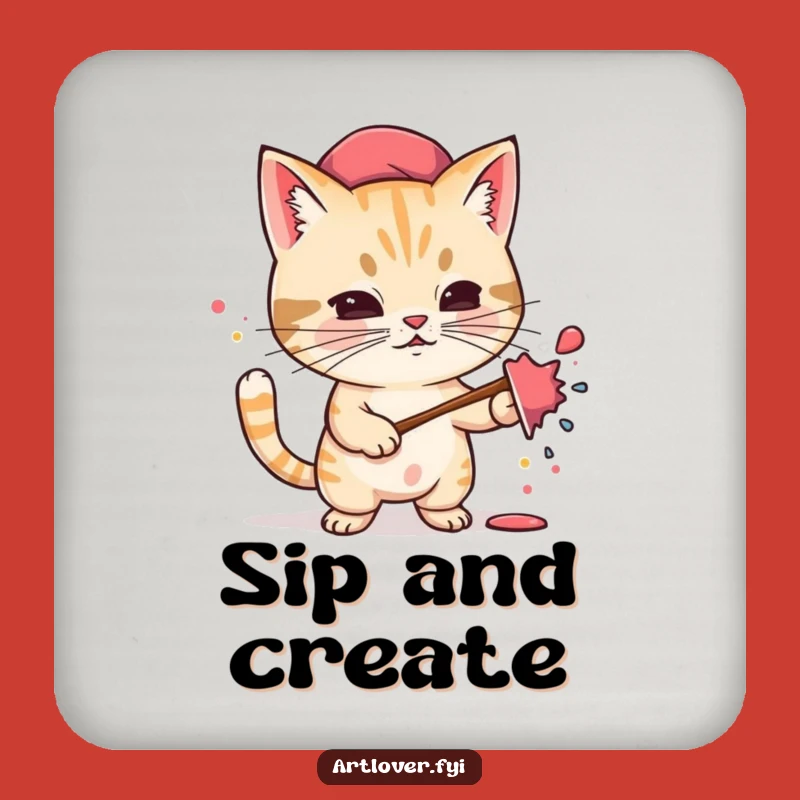 Funny Cat Artist Coaster: Protect Surfaces with Determined Feline Splattering Paint Art, Gift